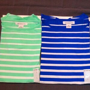 Liz Claiborne Large Striped T-Shirts, Blue/White, Green/White, New!